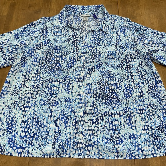 Catherines top womens 1XWP petite abstract colorful button up career office work - Picture 3 of 11